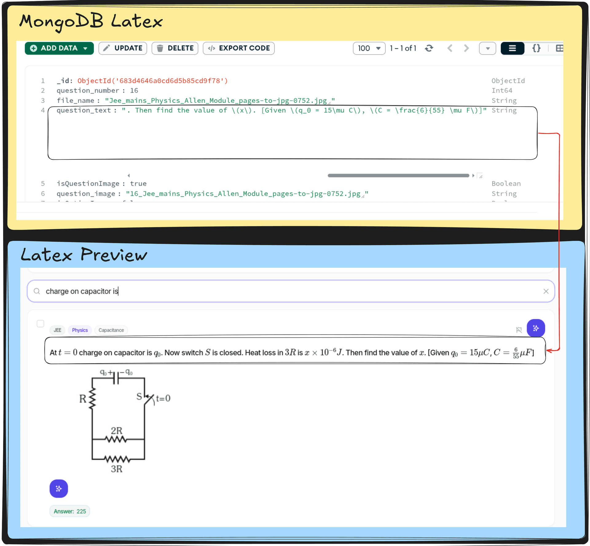 Math formula - on-screen (KaTeX) vs PDF (MathJax), side by side